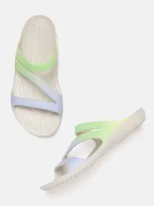 Crocs Women Blue & Green Colourblocked Open Toe Flats