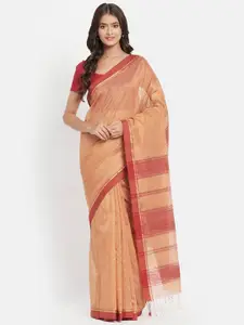 Fabindia Orange & Cream-Coloured Woven Design Silk Cotton Saree