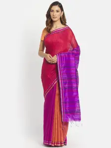 Fabindia Red & Purple Woven Design Zari Pure Silk Saree