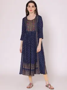 KALINI Women Navy Blue Ethnic Motifs Gotta Patti Kurta