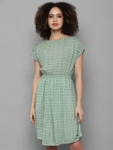 Allen Solly Woman Green A-Line Geometric Dress
