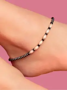 Zavya Women White & Black Artficial Beaded 92.5 Sterling Silver Anklet