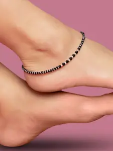 Zavya Women Black Artificial Beaded 92.5 Sterling Silver Anklet