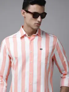 Arrow Sport Men Peach & White Original Slim Fit Striped Pure Cotton Casual Shirt