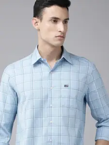 Arrow Sport Men Blue & White Manhattan Slim Fit Tartan Checked Pure Cotton Casual Shirt