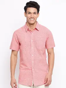 Fabindia Men Pink Micro Checks Printed Casual Shirt
