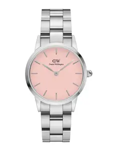 Daniel Wellington Pink Dial& Silver 28mm Toned Stainless Steel Straps Analogue Women Watch