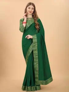 Grubstaker Women Green Zari Pure Silk Saree