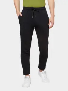 SPORTO Men Black Solid Cotton Slim-Fit Track Pants Zipper Side Pockets