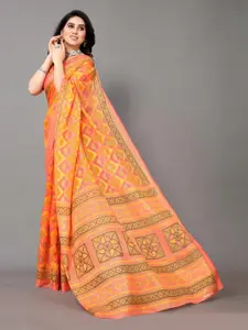 Winza Designer Orange & Green Zari Pure Cotton Fusion Arani Saree