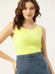 DressBerry Neon Green Ribbed Pure Cotton Tank Top