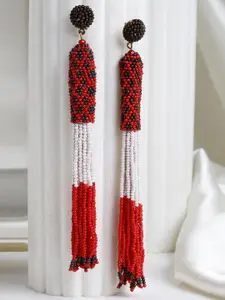 Moedbuille  Gold Plated Red & Black Beads Contemporary Tasselled Handcrafted Earrings