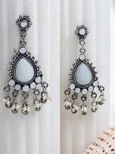 Moedbuille Silver Plated Off White Agate & Pearls Studded Oxidised Handcrafted Earrings