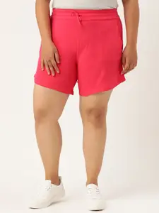 theRebelinme Women Plus Size Fuchsia High-Rise Sports Shorts