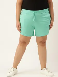 theRebelinme Plus Size Women Sea Green High-Rise Shorts