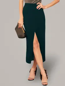 ADDYVERO Women Green Solid Ankle Length Pencil Skirts