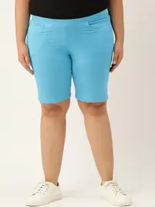 theRebelinme Women Plus size Turquoise Blue High-Rise Shorts
