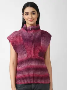 FOREVER 21 Women Purple Solid Knitted Sweater Top