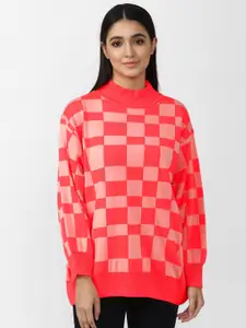 FOREVER 21 Women Pink Checked  Acrylic Pullover