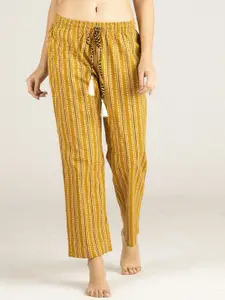 evolove Women Yellow Striped Cotton Lounge Pants