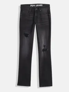 Pepe Jeans Boys Black Cashed Slim Fit Mildly Distressed Stretchable Jeans