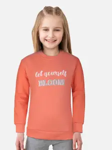 Gini and Jony Girls Orange Printed Sweatshirt