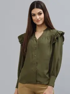 Style Quotient Women Olive Green Formal Shirt