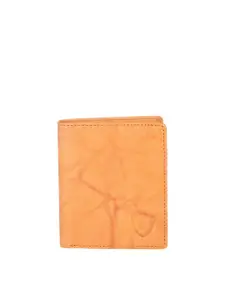 Keviv Men Tan Textured Leather Two Fold Wallet