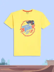 RUF & TUF Boys Yellow Typography Printed Pure Cotton T-shirt