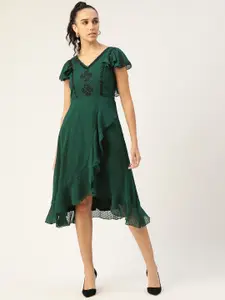 Antheaa Green Dobby Weave Ruffled Dress