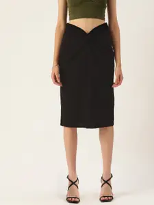 Antheaa Women Black Solid Knitted Pencil Skirt