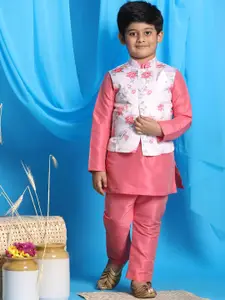 VASTRAMAY Boys Pink Printed Panelled Kurta with Churidar & With Dupatta
