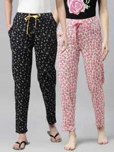 Enviously Young Women Pack of 2 Navy Blue and Pink Printed Lounge Pants