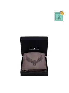 URBAN FOREST Men Grey & Black Textured Leather Two Fold Wallet