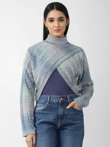 FOREVER 21 Women Blue Crop Sweater Pullover Tops