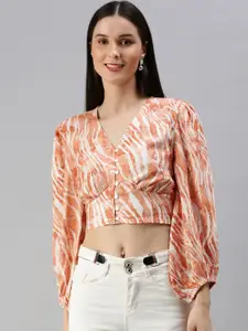 EVERYDAY by ANI Orange & White Printed Crop Top