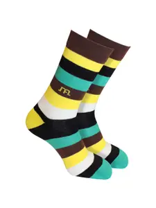 Man Arden Men Black & Yellow Striped Calf Length Socks