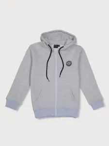 Gini and Jony Boys Grey Solid Cotton Hooded Open Front Jacket