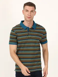 Wrangler Men Blue & Black Striped Polo Collar T-shirt