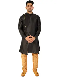 Pro-Ethic STYLE DEVELOPER Men Black Pure Silk Kurta with Pyjamas