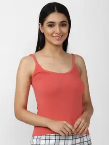 FOREVER 21 Peach-Coloured Solid Tank Top