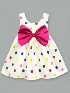 A.T.U.N. A T U N Girls Off White Dress  Polka Dot Bow Dress