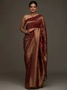 Koskii Women Maroon & Gold-Toned Woven Design Zari Brocade Saree