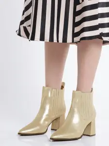 CORSICA Women Gold-Toned Shimmer Mid-Top Chelsea Block Heel Boots