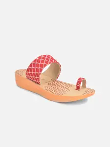 Aqualite Women Beige & Peach-Coloured Comfort Sandals
