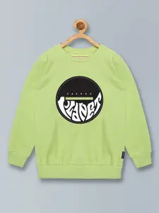 KiddoPanti Boys Lime Green Printed Sweatshirt