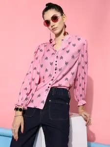 STREET 9 Women Pink Sheer Casual Shirt