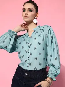 STREET 9 Women Blue Floral Printed Casual Shirt
