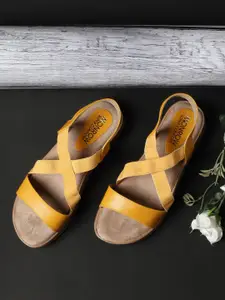 Monrow Yellow Colourblocked PU Wedge Sandals