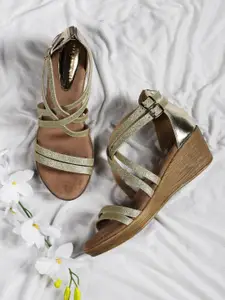 Monrow Gold-Toned Embellished PU Wedge Heels